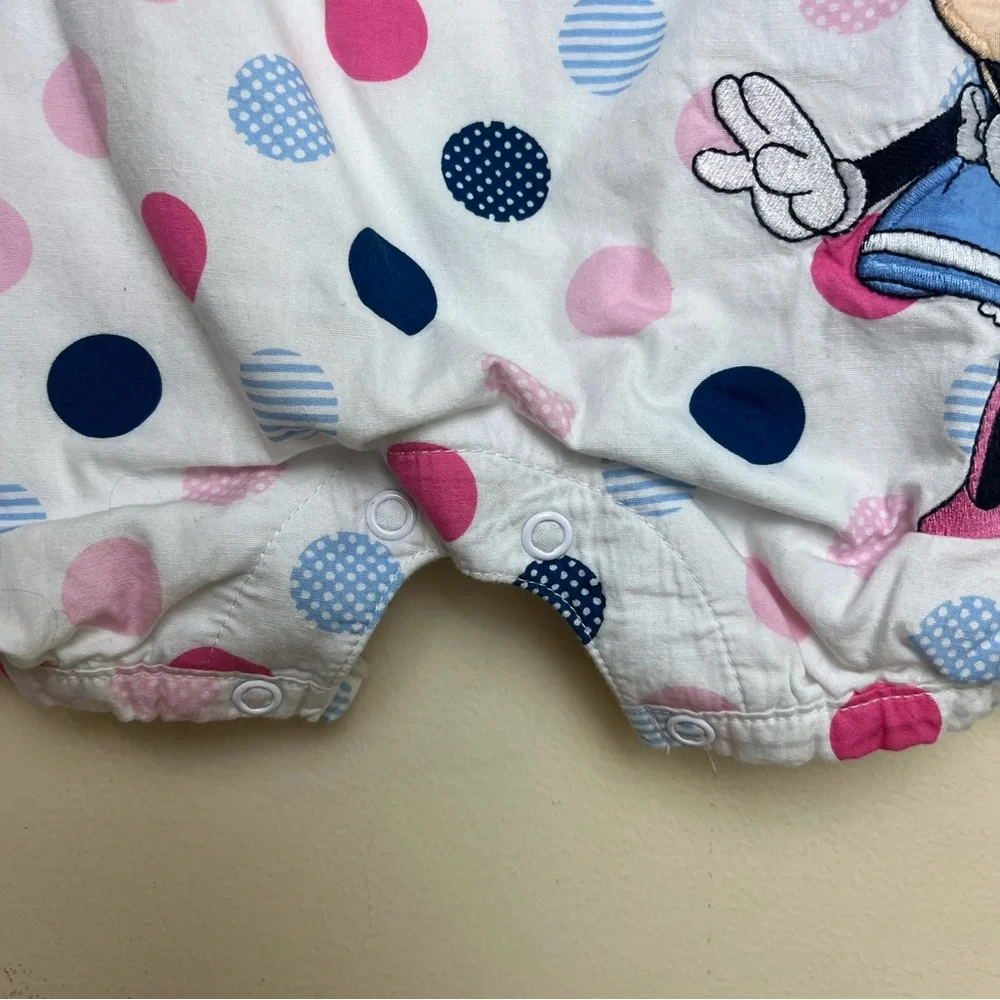 Disney‎ Baby Minnie Mouse  Polka Dot Romper Size 9-12M Pink Bows White Blue